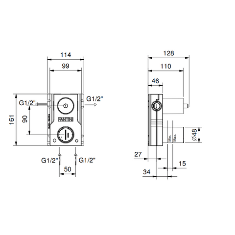 4400M585A PARTE INCASSO MISCELATORE/DEVIATORE MECCANICO 2 USCITE UNIVERSALE FANTINI-Archigo.it