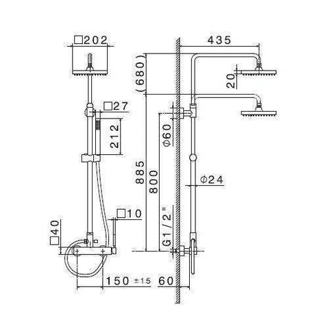 61152.31.028 HEAD SHOWERS MISCELATORE + COLONNA DOCCIA CROMO SPAZZOLATO NEWFORM-Archigo.it