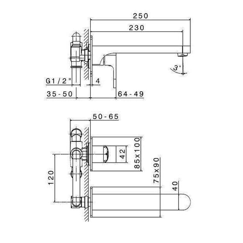 64030.21.018 X-LIGHT MISCELATORE LAVABO PARETE 2F CROMO NEWFORM-Archigo.it