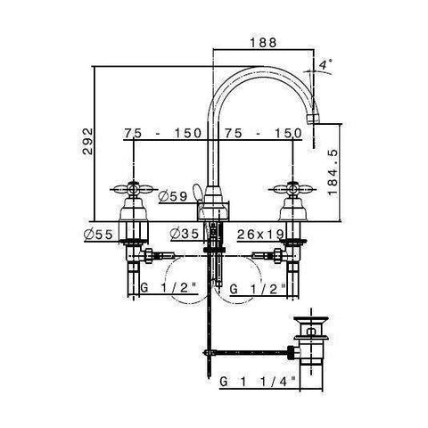 9100.20.300 ANTEA GRUPPO LAVABO 3F CROMO LUCIDO + SWAROVSKI NEWFORM-Archigo.it