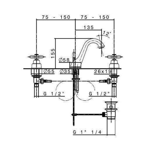 9105.61.020 ANTEA GRUPPO LAVABO 3F ORO LUCIDO NEWFORM-Archigo.it