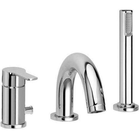 BATTERIA BORDO VASCA CON MISCELATORE CON DEVIATORE SENZA BOCCA EROGATORE NEW CON DOCCIA VERTICALE RED CROMO PAFFONI RED041LCR-Archigo.it