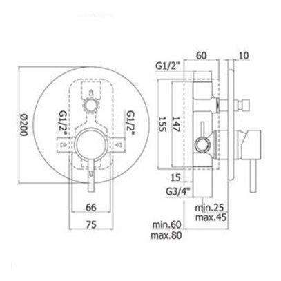 BI015 BIRILLO MISCELATORE MONOCOMANDO INCASSO DOCCIA CON DEVIATORE ø200 CROMATO PAFFONI-Archigo.it