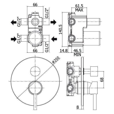 BI018 BIRILLO MISCELATORE INCASSO DOCCIA 2USCITE CROMATO PAFFONI-Archigo.it