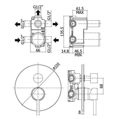 BI019 BIRILLO MISCELATORE INCASSO DOCCIA 2USCITE CROMATO PAFFONI-Archigo.it