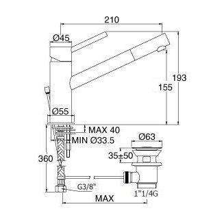 BI085 BIRILLO MISCELATORE MONOCOMANDO LAVABO PROLUNGATO ø1.1/4" CROMATO PAFFONI-Archigo.it