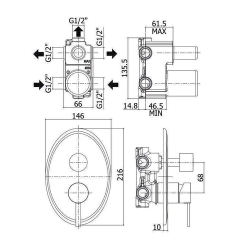 BR019 BERRY MISCELATORE DOCCIA INCASSO 3USCITE CROMATO PAFFONI-Archigo.it