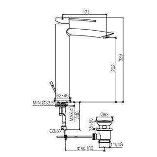 BR085 BERRY MISCELATORE MONOCOMANDO LAVABO PROLUNGATO ø1.1/4" CROMATO PAFFONI-Archigo.it