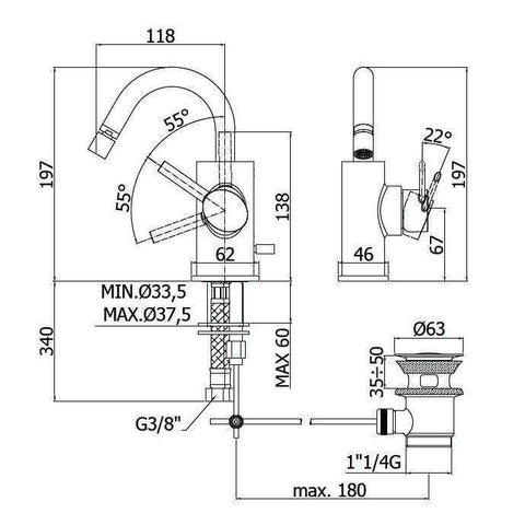 BR137 BERRY MISCELATORE MONOCOMANDO BIDET ø1.1/4" CROMATO PAFFONI-Archigo.it