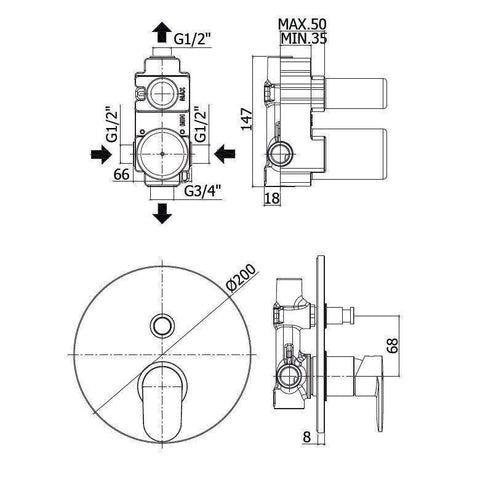 CA015 CANDY MISCELATORE MONOCOMANDO INCASSO DOCCIA CON DEVIATORE CROMATO PAFFONI-Archigo.it