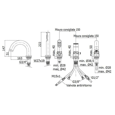 CA040 CANDY MISCELATORE BORDO VASCA 3 FORI CROMATO PAFFONI-Archigo.it