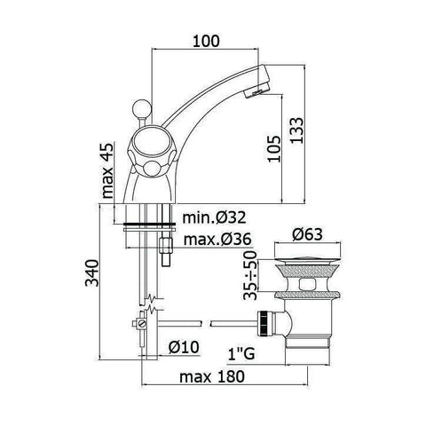 DA070 DANUBIO GRUPPO LAVABO MONOFORO ø1" CROMATO PAFFONI-Archigo.it