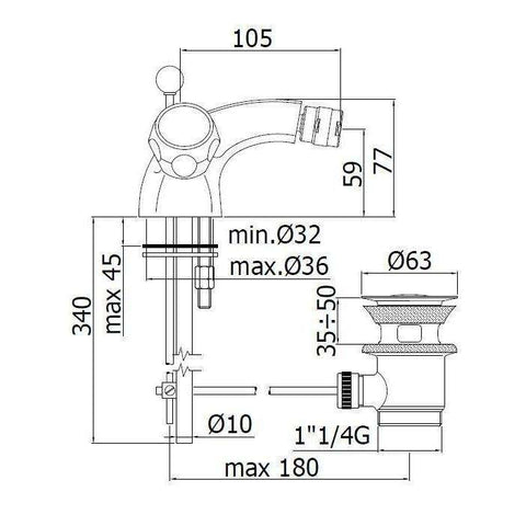 DA135 DANUBIO GRUPPO BIDET MONOFORO ø1.1/4" CROMATO PAFFONI-Archigo.it