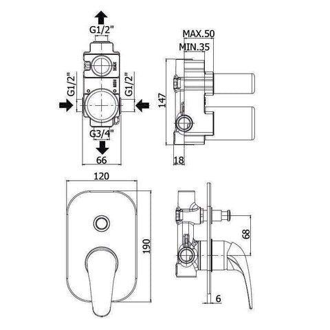 DU015 DUEMILA MISCELATORE MONOCOMANDO INCASSO DOCCIA CON DEVIATORE CROMATO PAFFONI-Archigo.it