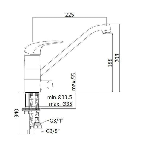 DU184 DUEMILA MISCELATORE MONOCOMANDO LAVELLO CROMATO PAFFONI-Archigo.it