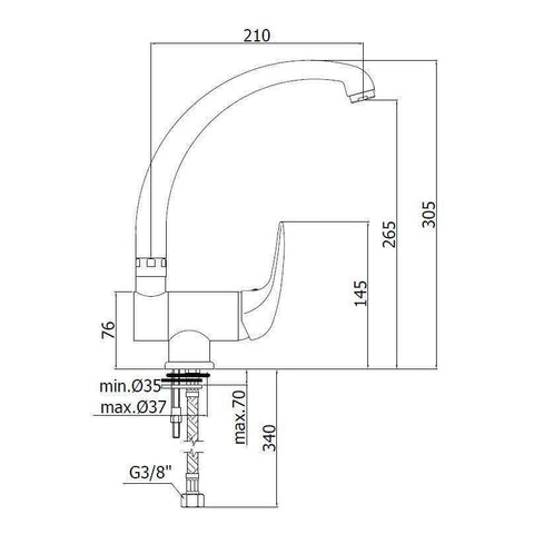 DU189 DUEMILA MISCELATORE MONOCOMANDO LAVELLO RECLINABILE CROMATO PAFFONI-Archigo.it