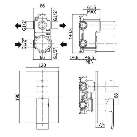 EF018 MISCELATORE DOCCIA INCASSO LEVA EFFE CROMATO PAFFONI-Archigo.it