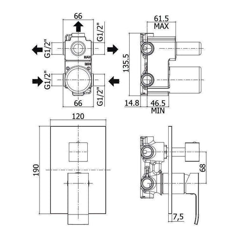 EF019 MISCELATORE DOCCIA INCASSO LEVA EFFE CROMATO PAFFONI-Archigo.it