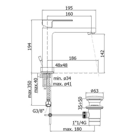 EF073 EFFE MISCELATORE MONOCOMANDO LAVABO ø1.1/4" CROMATO PAFFONI-Archigo.it