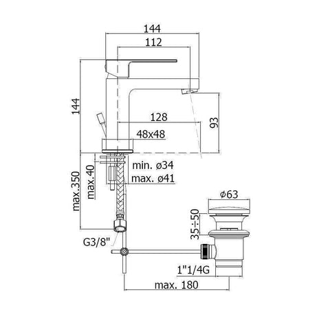 EF075 EFFE MISCELATORE MONOCOMANDO LAVABO ø1.1/4" CROMATO PAFFONI-Archigo.it