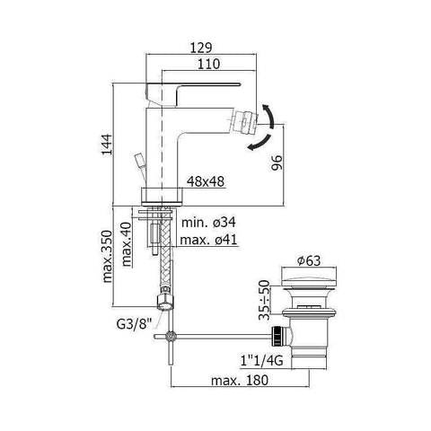 EF135 EFFE MISCELATORE MONOCOMANDO BIDET ø1.1/4" CROMATO PAFFONI-Archigo.it