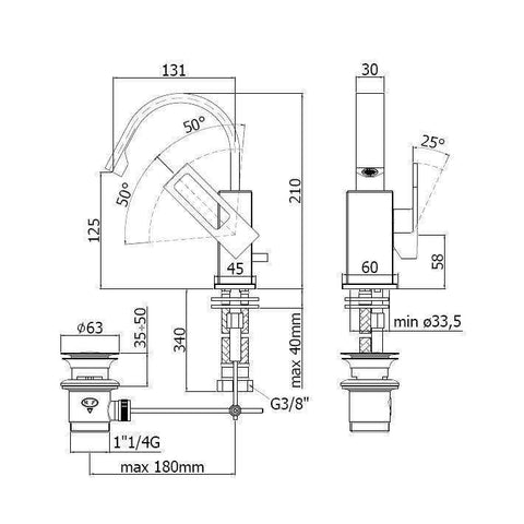 EF837 EFFE MISCELATORE MONOCOMANDO LAVABO ø1.1/4" CROMATO PAFFONI-Archigo.it