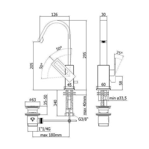 EF877 EFFE MISCELATORE MONOCOMANDO LAVABO ø1.1/4" CROMATO PAFFONI-Archigo.it