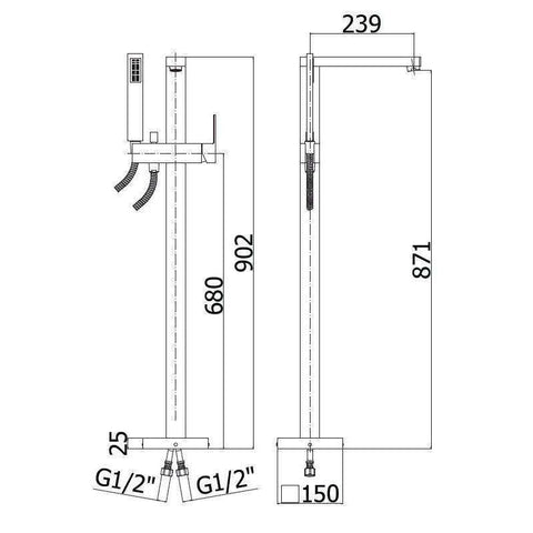 EL033 ELLE MISCELATORE VASCA/DOCCIA A PAVIMENTO H.902 CROMATO PAFFONI-Archigo.it