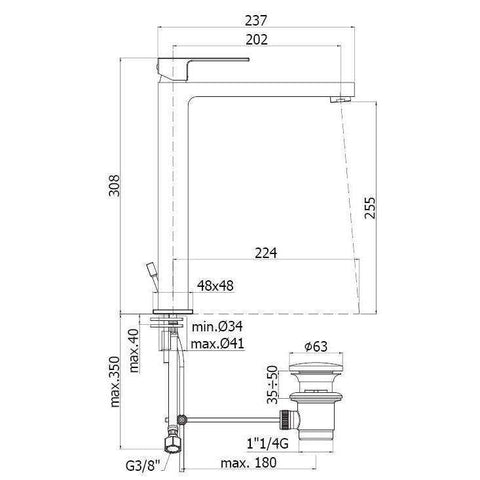 EL085 ELLE MISCELATORE MONOCOMANDO LAVABO PROLUNGATO ø1.1/4" CROMATO PAFFONI-Archigo.it