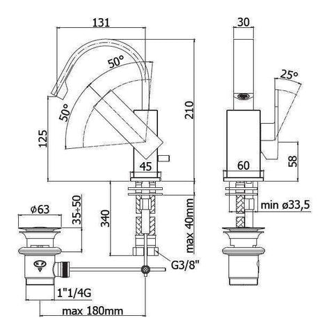 EL837 ELLE MISCELATORE MONOCOMANDO LAVABO ø1.1/4" CROMATO PAFFONI-Archigo.it