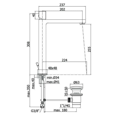 ELX085 ELLE MISCELATORE LAVABO PROLUNGATO CON LEVA CUBO CROMATO PAFFONI-Archigo.it