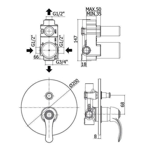 FA015 FLAVIA MISCELATORE INCASSO DOCCIA CON DEVIATORE CROMATO PAFFONI-Archigo.it