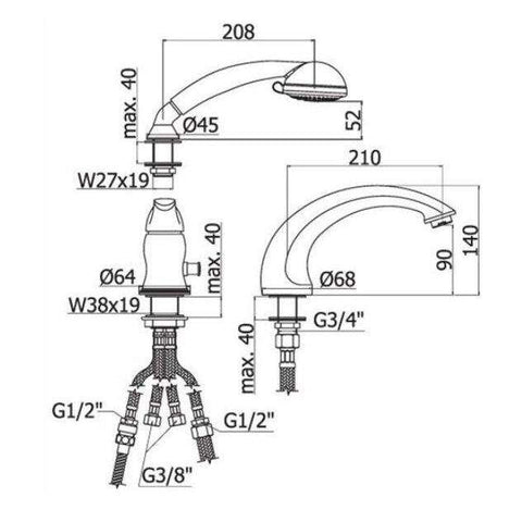 FA045 FLAVIA MISCELATORE BORDO VASCA 3 FORI CROMATO PAFFONI-Archigo.it