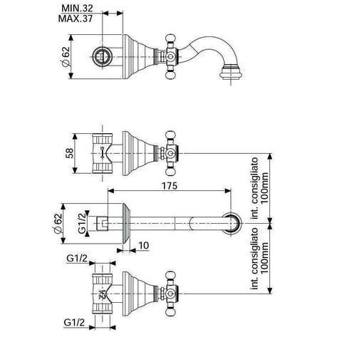 FBLV003 BELINDA GRUPPO LAVABO INCASSO 3 FORI RAMATO PAFFONI-Archigo.it