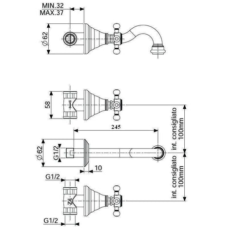 FBLV008 BELINDA GRUPPO LAVABO INCASSO 3 FORI ARGENTO PAFFONI-Archigo.it