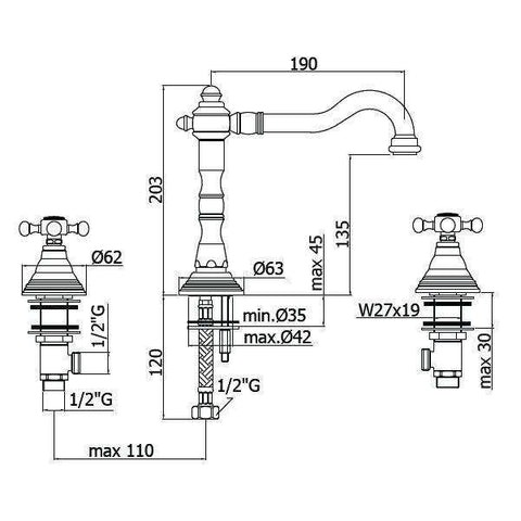 FBLV052 BELINDA GRUPPO LAVABO 3 FORI RAMATO PAFFONI-Archigo.it