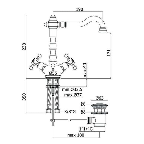 FBLV075 BELINDA GRUPPO LAVABO MONOFORO ø1.1/4" RAMATO PAFFONI-Archigo.it