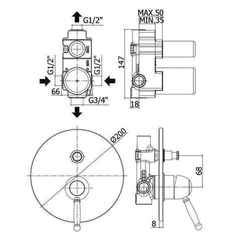 GI015 GIORGIA MISCELATORE MONOCOMANDO INCASSO DOCCIA BRONZATO PAFFONI-Archigo.it