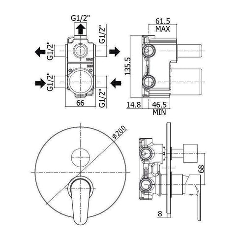 GR019 GREEN MISCELATORE INCASSO DOCCIA 3VIE CON DEVIATORE CROMATO PAFFONI-Archigo.it