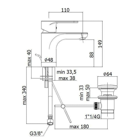 GR075-ES GREEN MISCELATORE MONOCOMANDO LAVABO ø1.1/4" CROMATO PAFFONI-Archigo.it