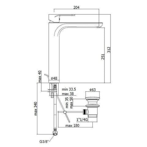 GR085 GREEN MISCELATORE MONOCOMANDO LAVABO PROLUNGATO ø1.1/4" CROMATO PAFFONI-Archigo.it