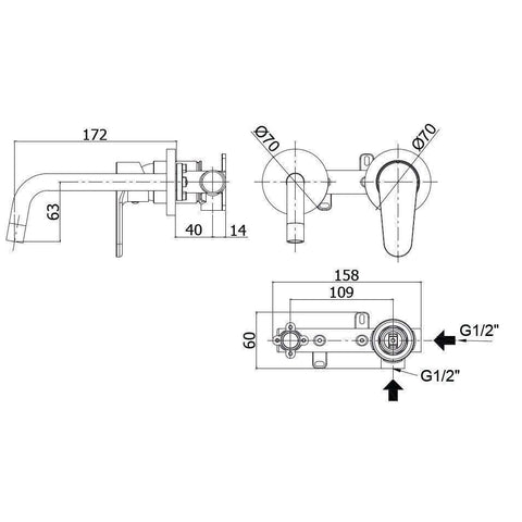 GR101 70 GREEN MISCELATORE LAVABO A PARETE L.175 CROMATO PAFFONI-Archigo.it