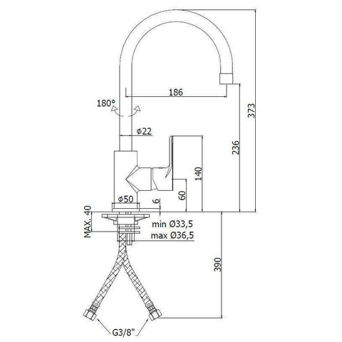 GR180 GREEN MISCELATORE MONOCOMANDO LAVELLO ORIENTABILE CROMATO PAFFONI-Archigo.it