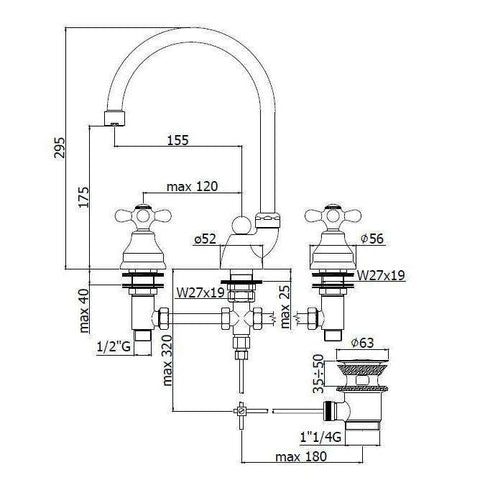 IRV057 IRIS GRUPPO LAVABO 3 FORI ø1.1/4" RAMATO PAFFONI-Archigo.it
