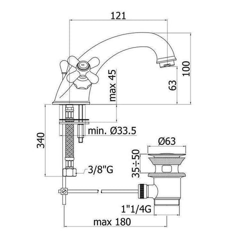 IRV065 IRIS GRUPPO LAVABO MONOFORO RETRO RAMATO PAFFONI-Archigo.it