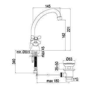 IRV076 IRIS GRUPPO LAVABO MONOFORO ø1" RAMATO PAFFONI-Archigo.it