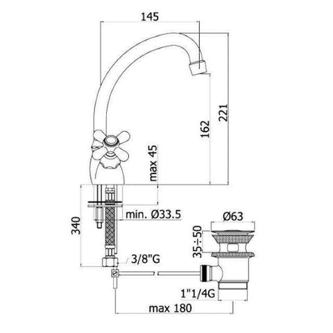IRV077 IRIS GRUPPO LAVABO MONOFORO ø1.1/4" BRONZATO PAFFONI-Archigo.it