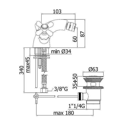 IRV135 IRIS GRUPPO BIDET MONOFORO ø1.1/4" CROMO/GOLDEN FLASH PAFFONI-Archigo.it