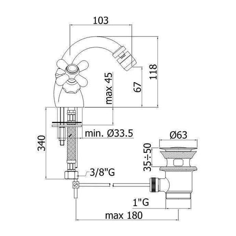 IRV136 IRIS GRUPPO BIDET MONOFORO ø1" BRONZATO PAFFONI-Archigo.it