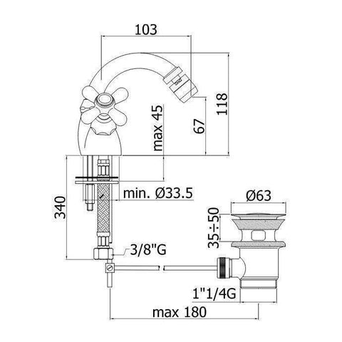 IRV137 IRIS GRUPPO BIDET MONOFORO ø1.1/4" BRONZATO PAFFONI-Archigo.it